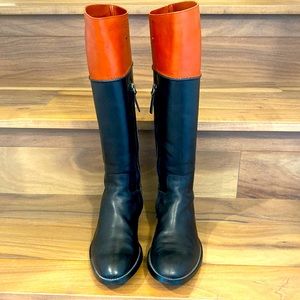 TOD'S Leather Colorblock Pattern Riding Boots